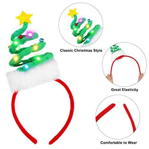 Fovths 6 Pack Christmas Headbands LED Reindeer Head Boppers Xmas Antler Santa Elves Hair Bands for Christmas Holiday Party Accessoriess
