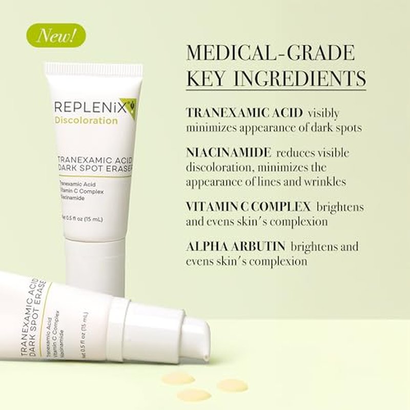 Replenix Tranexamic Acid Dark Spot Treatment, Daily Medical-Grade Topical Discoloration Serum for Uneven Skin Tone, Gluten, Paraben, Fragrance & Cruelty Free (0.5 oz)