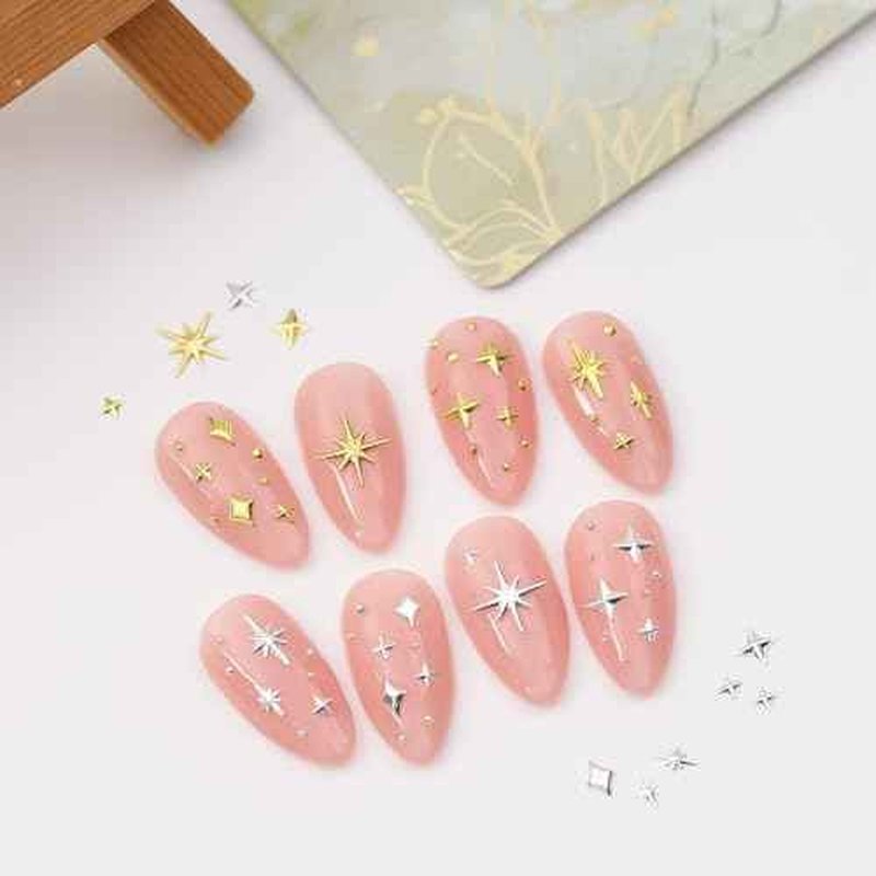 400pcs Gold Silver Star Nail Charms - 3D Star Nail Jewelry Rhinestones Supplies Accessories for Women Girls