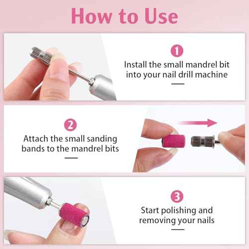 BEVTEE 200Pcs Sanding Bands for Nail Drill, 180 Grit Small Nail Sanding Bands, with 2pcs 3/32'' Nail Drill Bits, for Acrylic Nails Gel Manicures and Pedicure, Pink, Including a Dedicated Organizer