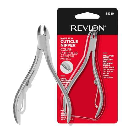 Revlon Half Jaw Cuticle Nipper, Manicure Tool for Nail Care, Hangnail Clipper, For More Precise Trims, Non-Slip Grip, Stainless Steel, 1 Count