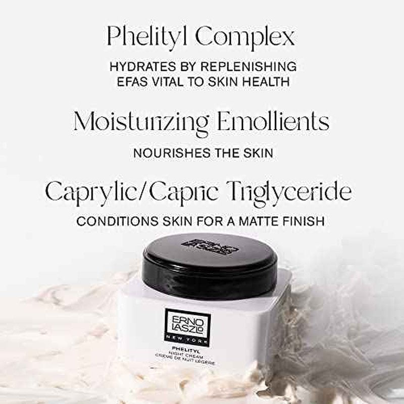 Erno Laszlo?Phelityl Night Cream, Non-Greasy Night Moisturizer for Face and Neck, Re-Hydrate to a Youthful Skin Tone and Complexion Overnight, 1.7 Fl Oz