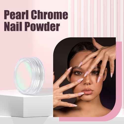 Artdone 8 Jars Chrome Nail Powder Magic White Pearl Kit Mirror Effect Silver Metallic Holographic Dip Nail Powder Decoration Iridescent Aurora Mermaid Pigment