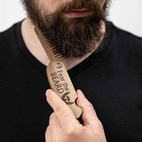 Beard Comb Gifts for Him Wooden Comb for Men Folding Pocket for Moustache Hair Walnut Combs Husband with the Engraving (Fear The Beard)