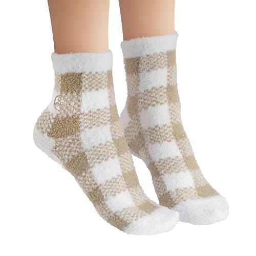 Earth Therapeutics Aloe Vera Socks ? Infused with Natural Aloe Vera & Vitamin E ? Helps Dry Feet, Cracked Heels, Calluses, Dead Skin ? Use with Your Favorite Lotions ? Tan Plaid (2 Pairs)
