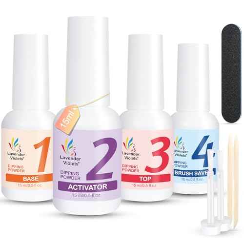 Lavender Violets Dip Powder Liquid Set with Activator, Base Top Coat and Brush Saver 0.5oz/Bot Nail File Necessary Tools for Dipping Powder Acrylic Manicure Pedicure J775