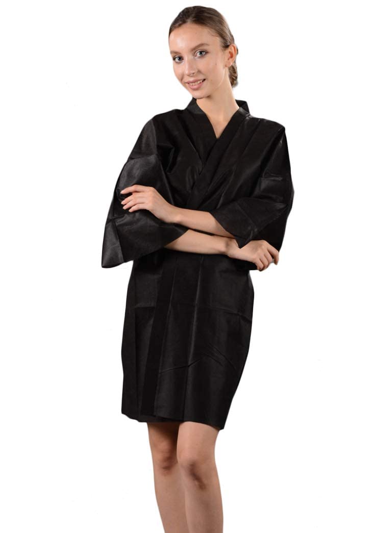 Fancystyle Pack of 20 Disposable Spa Robes Travel Kimono,Hair Salon Smocks Capes Haircut Cape Salon Robesfor Spa -Black/White
