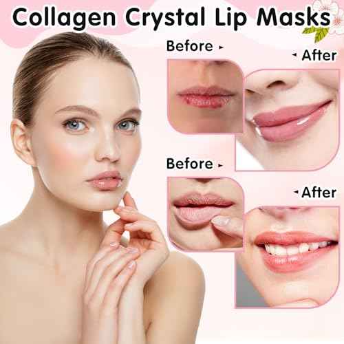 60 PCS Lip Mask,Collagen Crystal Lip Mask,Lip Mask Sheet,Lip Masks for Dry Lips,Lip Gel Masks,Pink Lip Care Pads,Anti Aging & Anti Chapped Lip Patches,Remove Dead Skin,Plump Your Lips