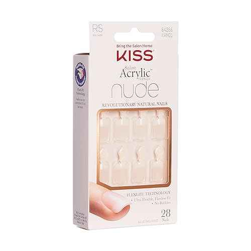 KISS Salon Acrylic Nude French Tip Press On Nails Short, ¡®Breathtaking¡¯, Beige, Squoval, Includes 28 Fake Nails, Nail Glue 2g, 1 Manicure Stick, 1 Mini File