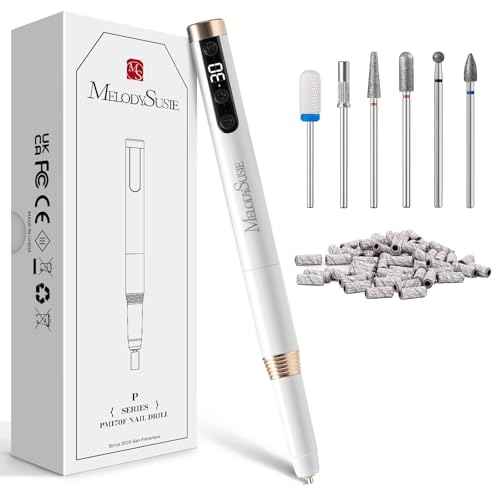 MelodySusie Manicure Cordless Nail Drill PM170F White, 30,000RPM Ultra Fine Portable Electric Nail File, Low Noise & Low Vibration, Coreless Motor with Bits & Ultra Fine Sanding Bands for Beginners