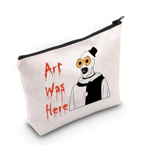 JXGZSO Horror Movie Lover Gift Clown Movie Cosmetic Bag With Zipper Art Was Here Halloween Themed Gift Clown Pouch Bag