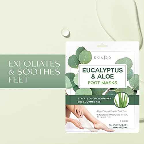 Eucalyptus & Aloe Foot Masks - Moisturizes Tired, Dry & Cracked Feet, Exfoliating & Hydrating - Dermatologist Tested Korean Skincare - Clean Beauty, Cruelty-Free - 3 Pairs