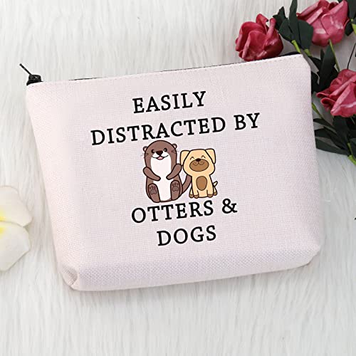 MNIGIU Otter Gift Dog Lover Makeup Bag Easily Distracted by Otters and Dogs Zipper Pouch Bag Gift (ottter dog bag)