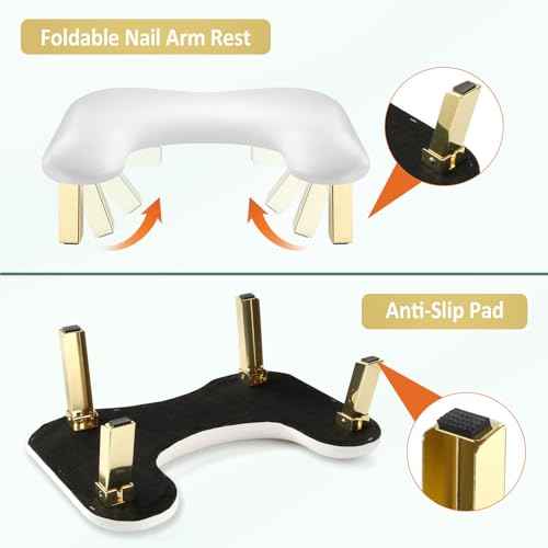 Nail Arm Rest, Arm Rest for Nails Tech, PU Leather Nail Tech Arm Rest, U-Shaped Hand Rest for Nails Tech, Foldable Manicure Hand Rests for Foot Hand Rest, White