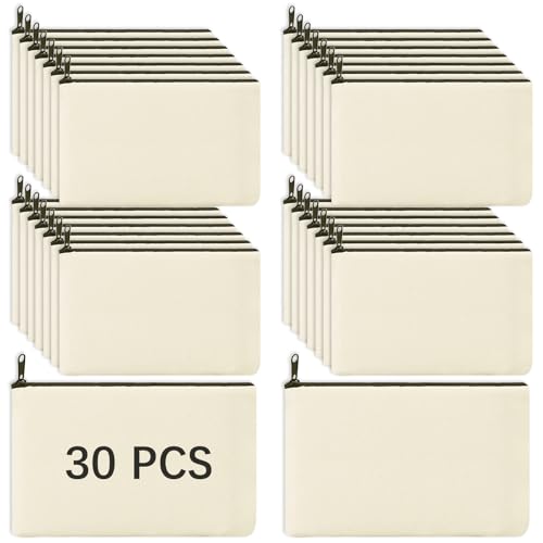 OKBA Beige 30 Pcs Sublimation Makeup Bags Blanks,DIY Craft Canvas Zipper Pouch Cosmetic Bag,Multi-Purpose Canvas Bag Bulk