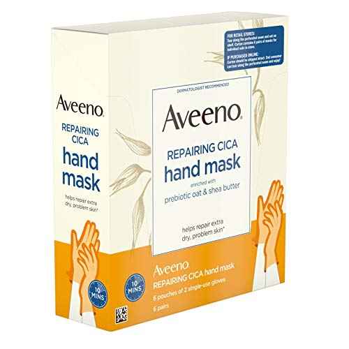 Aveeno Repairing Cica Hand Mask With Prebiotic Oat and Shea Butter, 6 Count