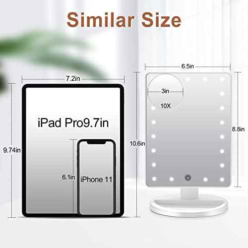 COSMIRROR Lighted Makeup Vanity Mirror with 10X Magnifying Mirror, 21 LED Lighted Mirror with Touch Sensor Dimming, 180¡ÆAdjustable Rotation, Dual Power Supply, Portable Cosmetic Mirror (White)