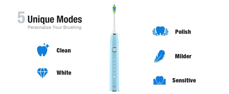 7AM2M Ultrasonic Electric Toothbrush with 6 Brush Heads for Adults&Kids, One Charge for 120 Days, USB-C Charge, 5 Modes, 40000VPM Powered Toothbrush, 2 Minutes Built in Smart Timer (Light Blue)