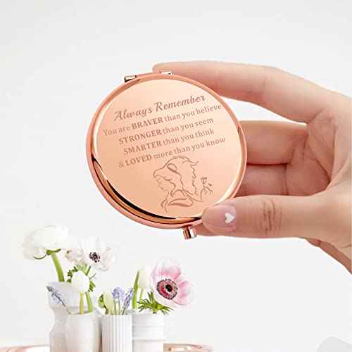 KEYCHIN Princess Movie Pocket Mirror Princess Belle Fans Gifts Always Remember You are Braver Stronger Smarter Than You Think Compact Mirror for Women Girls Teenagers (Beauty Mirror-RG)