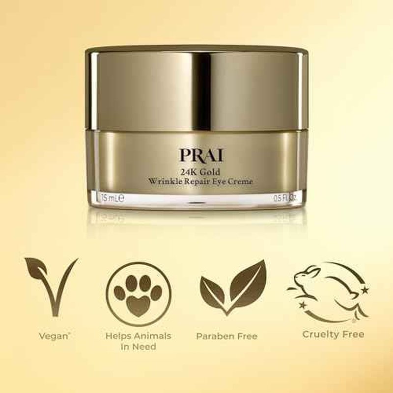 PRAI Beauty 24K Gold Wrinkle Repair Eye Creme - Anti-Aging and Anti-Wrinkle Eye Cream - Infused with Hyaluronic Acid and Real 24K Gold, 0.5 Oz