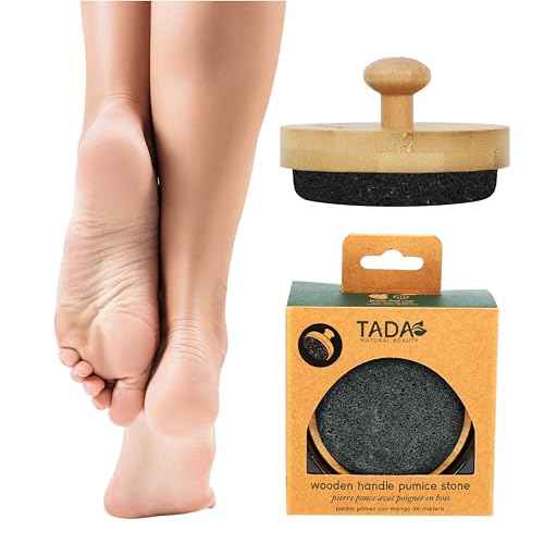 TADA Natural Beauty ADA Natural Beauty Pumice Stone for Feet with Bamboo Handle - Foot Scrubber and Callus Remover for Feet (Black)