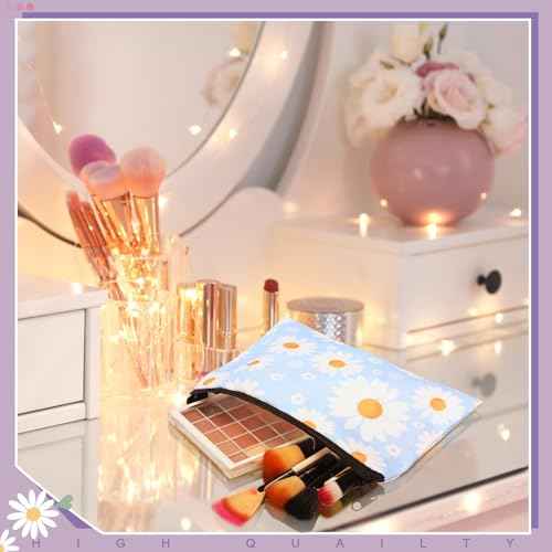 Kacctyen 10 Pcs Makeup Bags Bulk for Women Daisy Small Zipper Pouch Purse Canvas Cosmetic Bag Mini Pouch Gift for Housekeeping Week Employee Thanksgiving Christmas Teacher Mom Travel Storage Organizer