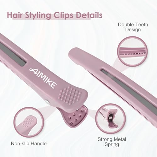 AIMIKE Hair Sectioning Clips with Silicone Band - 6pcs No Crease Duck Billed Clips for Styling, Cutting, and Rollers in Morandi Color