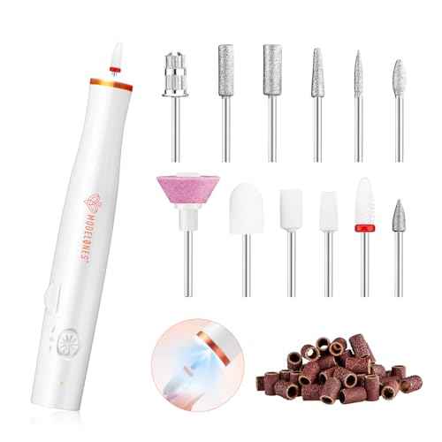 Modelones Electric Nail Drill, 14 Pcs Cordless Nail File with LED Light for Acrylic Gel Dip Powder Nails, Professional Nail Efile Kit with Nail Drill Bits & Sanding Bands for Quick Manicure Pedicure