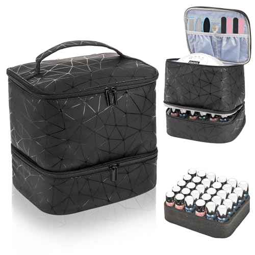 ZOOFOX Nail Polish Organizer Case, Double-Layer Nail Polish Carrying Bag with Handle, PU Leather Nail Organizers and Storage Bag for Manicure Accessories