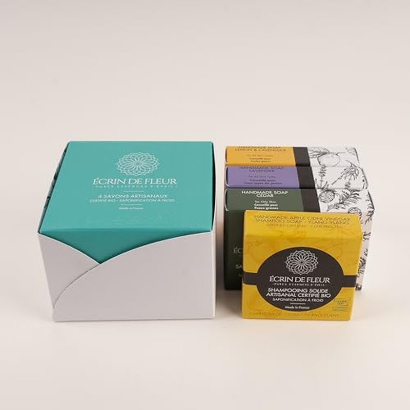 Handmade Organic Soap 4-pack (Cedar 3.2 oz, Lavender 3.2 oz, Lemon & Calendula Flowers 3.2 oz, Shampoo - Ylang Ylang 1.9 oz)