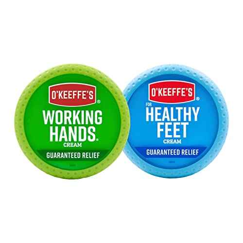 O'Keeffe's Working Hands Hand Cream (3.4 oz Jar) and Healthy Feet Foot Cream (3.2 oz Jar) - Repairing Skincare for Extremely Dry, Cracked Hands and Feet, Travel Size