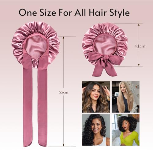 Yanideer 3 pcs Satin Bonnet Silk Bonnet for Sleeping Double Layer Satin Lined Hair Bonnet with Tie Band for Women Curly Hair