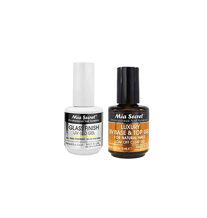 Mia Secret Glass Finish UV-LED Gel 0.5 oz (FG-6S) Luxury UV Base & Top Gel 0.5 oz (FGN-02)