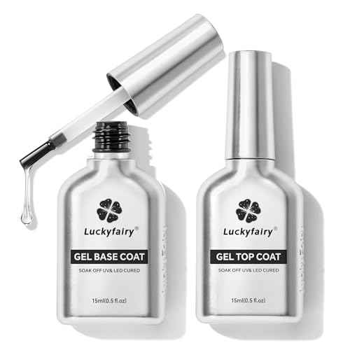 Gel Base and Top Coat Set: 15ml Rubber Base Coat, No Wipe Glassy Top Coat Gel Nail Polish, Acid-free Soak Off Combination for Nail Strengthener, Long Lasting Manicure DIY at Home Lamp Cure
