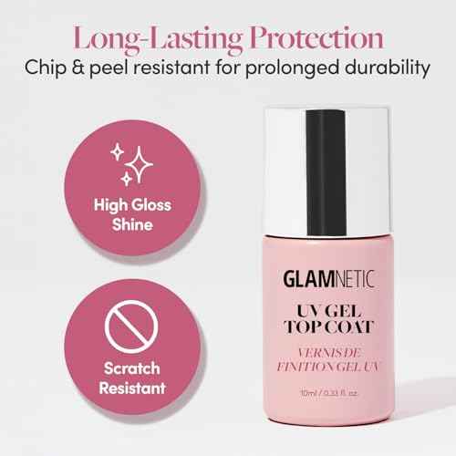 Glamnetic UV Gel Clear Top Coat | High-Gloss Finish | No-Wipe Formula | Works on Press-Ons & Polish | LED UV Curable | 0.33 fl. oz.