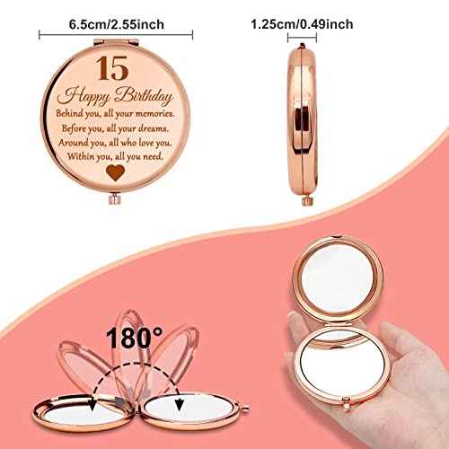 15th Birthday Compact Makeup Mirror, Round Stainless Steel Mirror with Tabletop Mount, Portable and Lightweight, Ideal for Travel and Daily Use