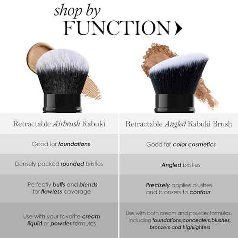 LORYP Retractable Makeup Brush Black Kabuki Foundation Brush for liquid Cream and Powder Makeup 2 Pack Travel Makeup Brush Set