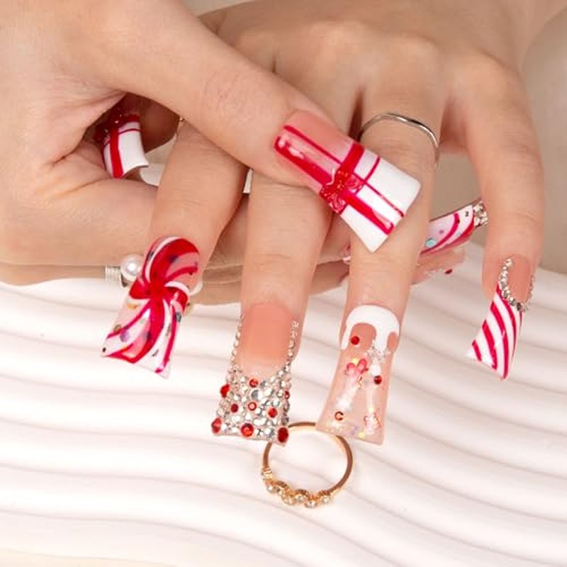 LOVFUL Press on Nails Christmas Gift | Handmade with Full Covered Crystals | Reusable Full Cover Nails | Duck Classic Regular 1.3 in | H349-L