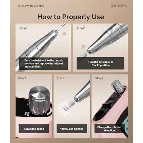 MelodySusie Professional Nail Drill 30000RPM, SC320D Rechargeable Electric Nail Drill Machine, Cordless Nail E File for Acrylic Gel Nails, 8pcs Nail Bits 50pcs Sanding Bands, Selene Pink