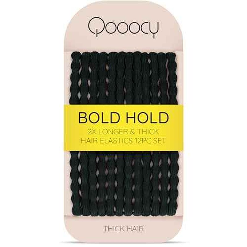 Extra Long Hair Tie for Thick and Curly Hair - Elastic Ponytail Holders for Women or Men, No Metal Bands, Long-Lasting Braids Accessories, 12 Count, Black