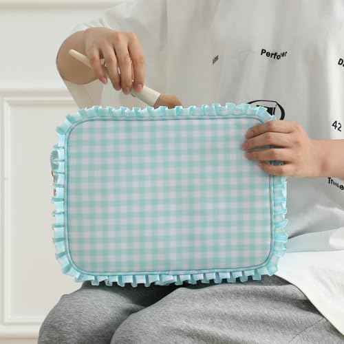 Gingham Ruffle Makeup Bag,Large Travel Cute Cosmetic Bag for Women Girls,Toiletry Bag Make up Organizer 10.8 x 4.5 x 8 inch (Mint Gingham)