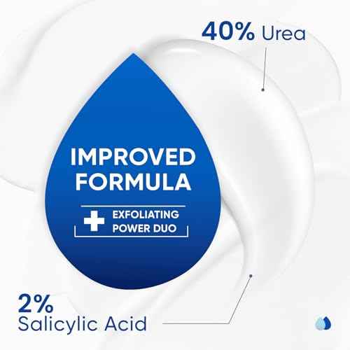 SKIN ULTIMA Urea Cream 40 Percent Plus 2% Salicylic Acid, 40% Urea Cream for Feet Maximum Strength, Foot Cream for Dry Cracked Feet, Heels, Knees, Hands & Elbows, Intensive Repair & Moisture, 5.29 oz
