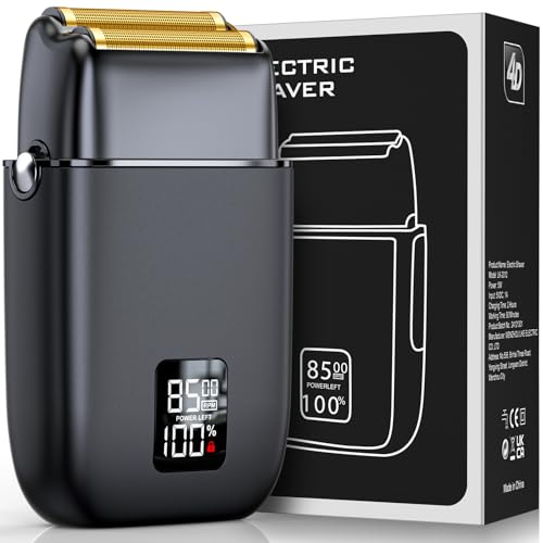 Electric Razor for Men Face, Electric Shavers for Men, Cordless Portable Rechargeable Waterproof Foil Shavers with LED Display, 3 Speeds, Travel Lock for Beard and Face Shaving (Black)