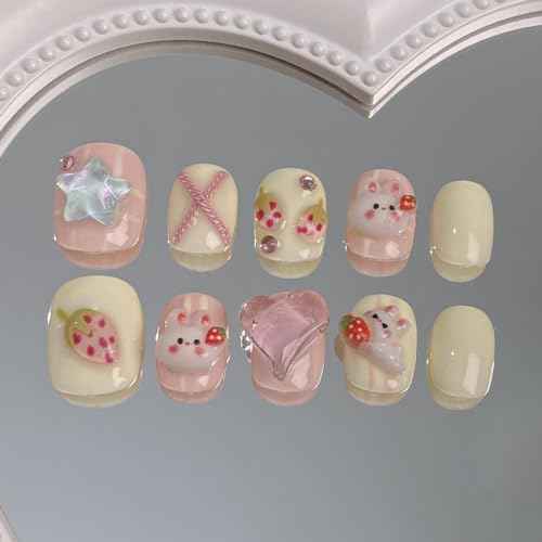 Handmade Wearing Nail New Nail Beauty Cute White Rabbit Nail Patch Finished Detachable Nail Patch False nails 10pcs (Size : XS)