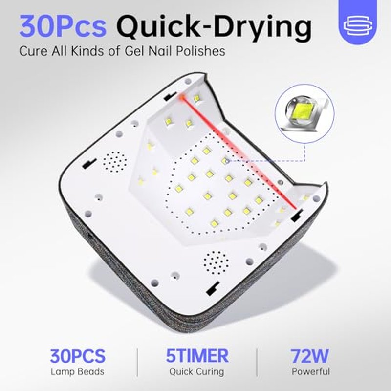 UV LED Nail Lamp 72W Rechargeable Sparkly Nail Dryer Gel Polish Light with 5 Timer Setting Professional Quick Dry Curing Lamp with Display Auto Sensor for Salon & Home, Zebra Diamond