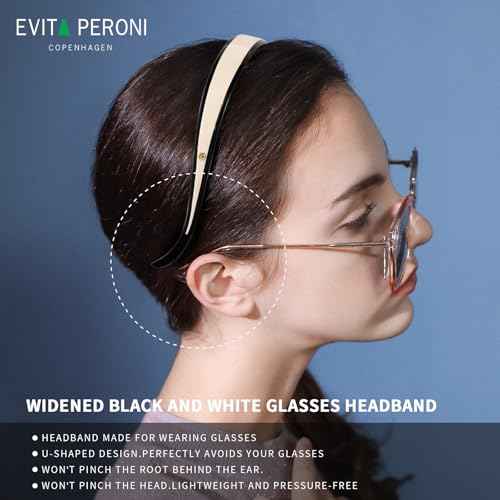 EVITA PERONI Headband Designed for Glasses Black and Off White Head Bands for Women's Hair Fashion Comfortable No Headache Hair Band Non-slip, No Stress