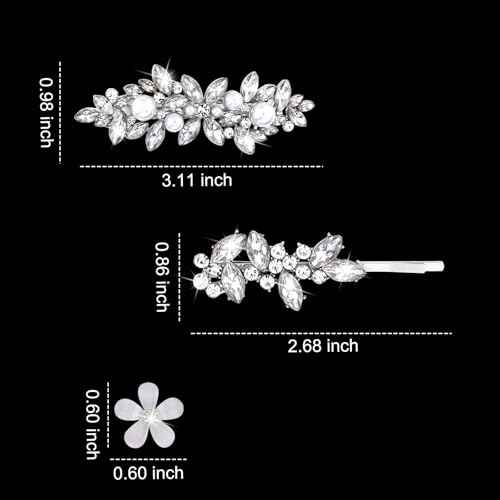 YISSION 22 Pcs Rhinestone Hair Clips Crystal Hair Barrettes with Pearl Silver Hair Clips Decorative Flower Hair Pins Wedding Bridal Rhinestone Hair Accessories for Women Girls (Combination 2)