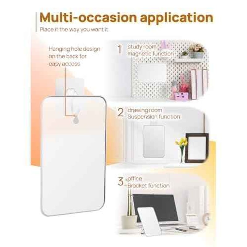 OMIRO Desk Makeup Mirror, 8 x 5 inches Table Mirror with Foldable Stand and Hanging Hole for Shaving and Travelling, White