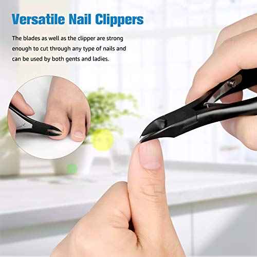 FERYES Toenail Clippers for Thick, Ingrown Toenails - Large Handle Toenail Cutters, Ingrown Tools 4R13 Stainless Steel Nail Clippers - Black