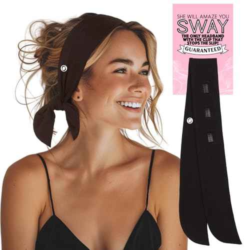 SWAY Stretch Headbands for Women - 6-Clip Non-Slip, Trendy Nurse or Workout Headband, Wide Headband, Sweat Absorbing, Christmas Gift for Her, Stocking Stuffer? 32in. Patented & Handmade in USA